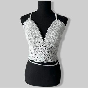 Handmade Crochet Bikini Crop Bustier Beach Cover Up  One Size